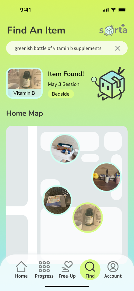 Item finder screen